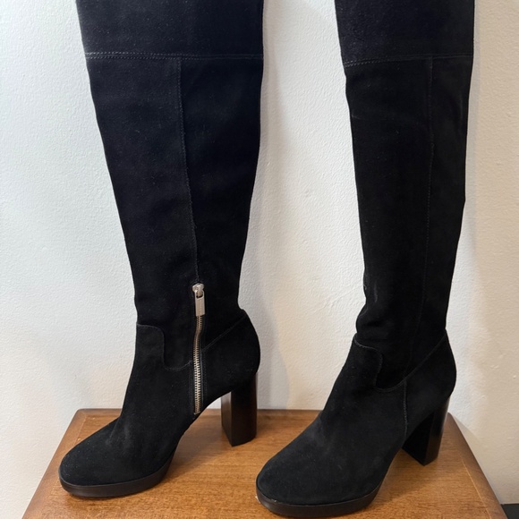Michael Kors Knee High Suede BlackTall Heeled Boots - Picture 5 of 11